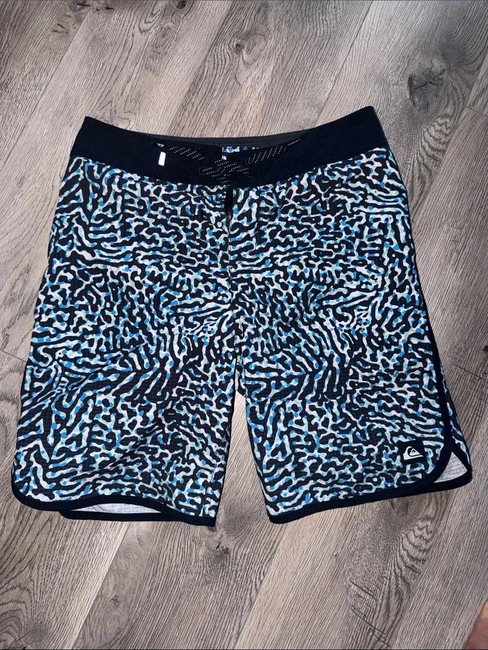 Quiksilver Boys Black and Light Blue Abstract Swim Shorts